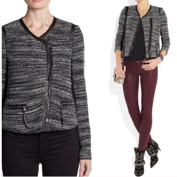 Rebecca Taylor Leather Trimmed Boucle Jacket - Picture 2 of 8